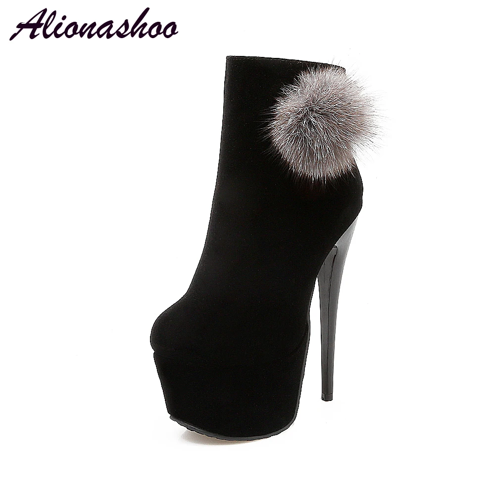 Alionashoo/большой размер 48; женские ботильоны; коллекция года; сезон осень-зима; обувь на шпильке с круглым носком на молнии; пикантные ботинки на очень высоком каблуке 16 см