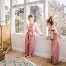 Розничная ; розовый хлопковый комбинезон для девочек; Новинка года; Летние широкие брюки с высокой талией; детская одежда; От 1 до 6 лет; E19020