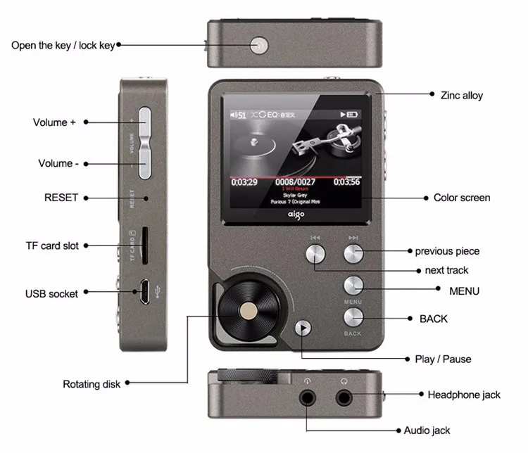 Aigo MP3-105 MP3-плеер dsd dac Портативный hi fi музыкальный плеер без потерь мини спортивный flac плеер