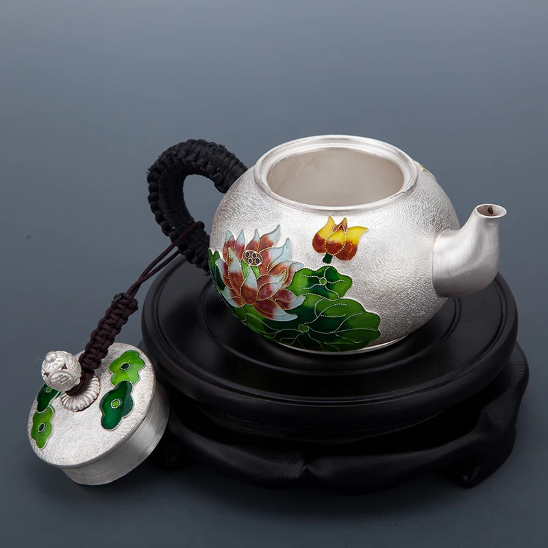 Cloisonne Серебряная бутылка чистого серебра 999 чистый ручной работы Teaware бытовой большой серебряный чайник 999 чистого серебра Котел чайник