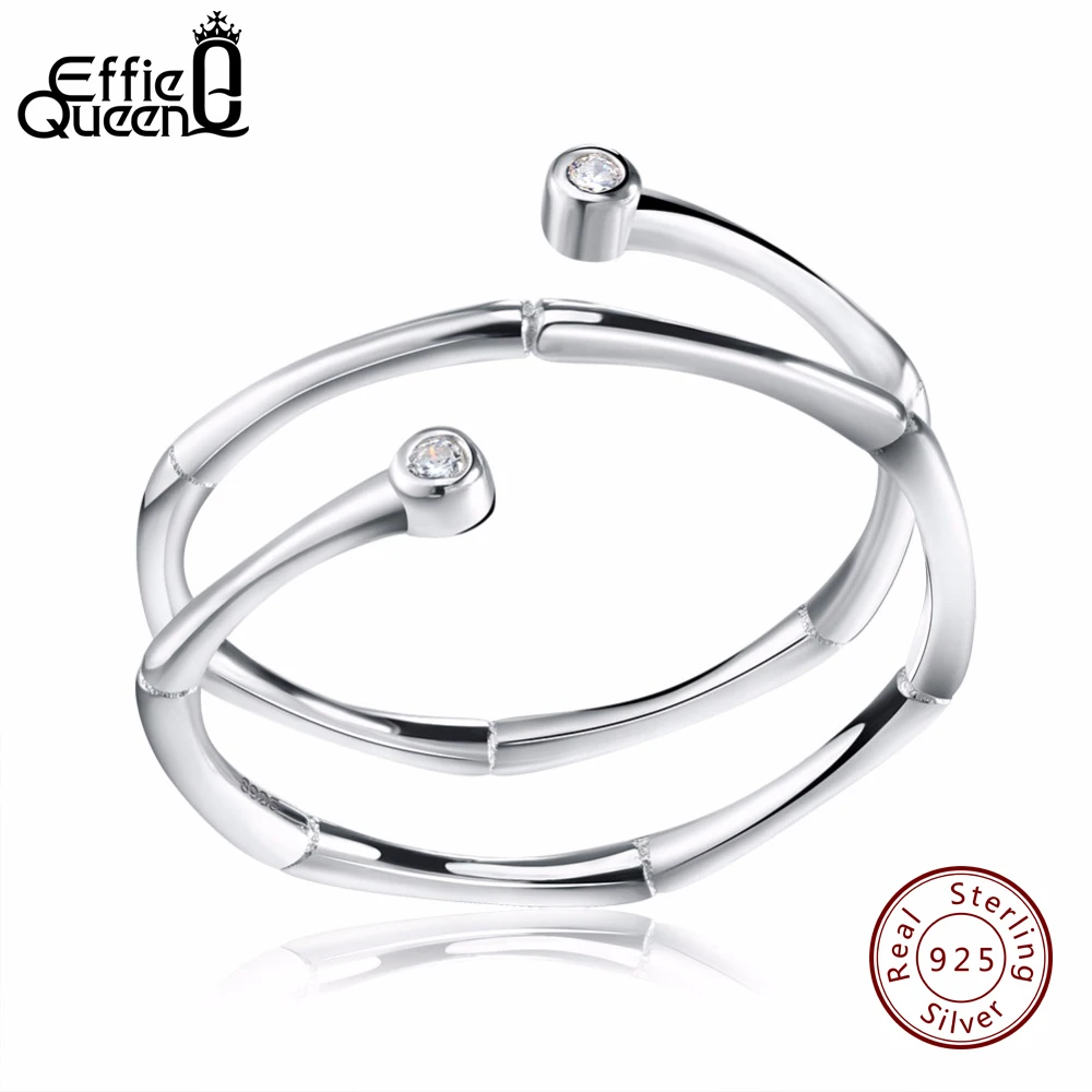 

Effie Queen New Arrived Genuine 925 Silver Prong Setting CZ Adjustable Finger Rings For Women BR13