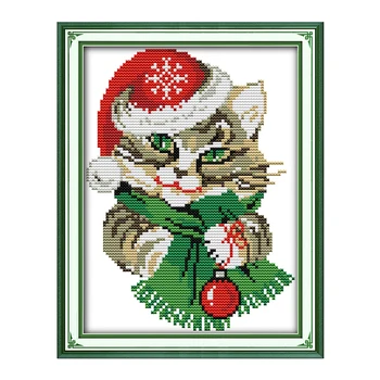 

Joy Sunday Chinese crossstitch kits diy Christmas cat hat DMC14CT 11CT cotton fabric babyroom painting kid toy factory wholesale
