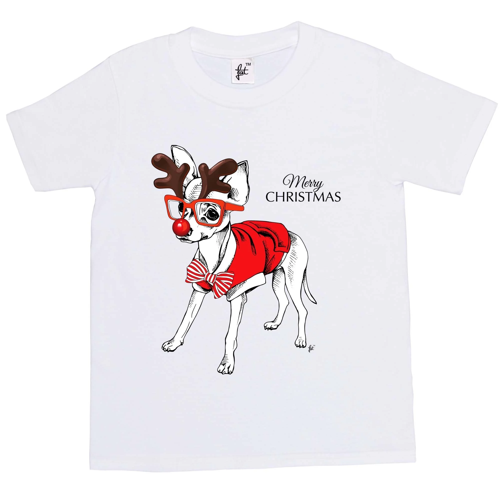 Christmas Chihuahua Red Nose Dog With Reindeer Horns T-Shirt | Мужская одежда