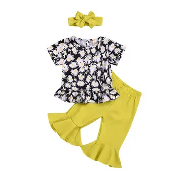 

Fashion Toddler Kids Baby Girl Sets Clothes Flower T-shirt Tops Pants Headbands 3Pcs Girl Summer Outfits