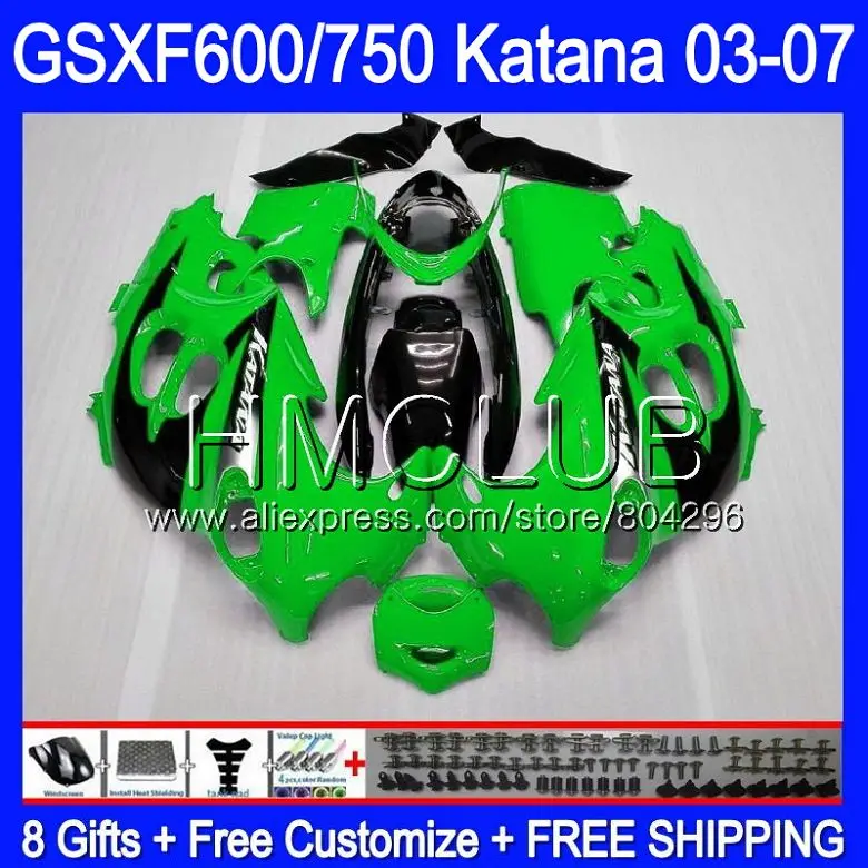 

Bodys For SUZUKI KATANA GSXF600 2003 2004 2005 2006 2007 8HM.2 GSX600F GSXF 600 750 GSXF750 03 04 05 06 07 green black Fairing