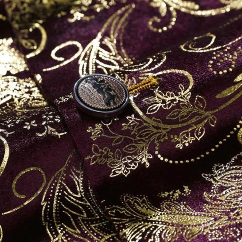 Men One Button Gold Foil Stamping Golden Floral Printed DJ Club Stage Wedding Suit Slim Formal Fit Casual Men Blazer Leisure Men One Button Gold Foil Stamping Golden Floral Printed DJ Club Stage Wedding Suit Slim Formal Fit Casual Men Blazer Leisure