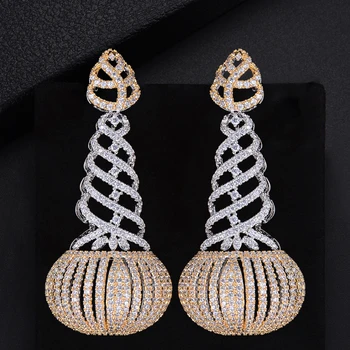 

66mm Three Colors Fashion Geometry Mesh Dangle Cubic Zirconia Drop Earrings For Women Girls