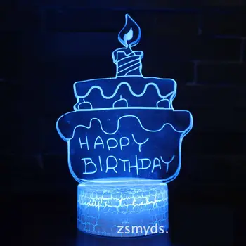 

Birthday Cake 3d Light Creative Seven Color Touch Led Visual Lamp Valentine's Day Table Night 3d Light Fixtures