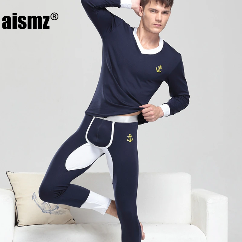 Aismz мужские кальсоны хлопковое термобелье костюм зимняя одежда для дома комплект одежды мягкая теплая тонкая эластичная сила нижнее белье