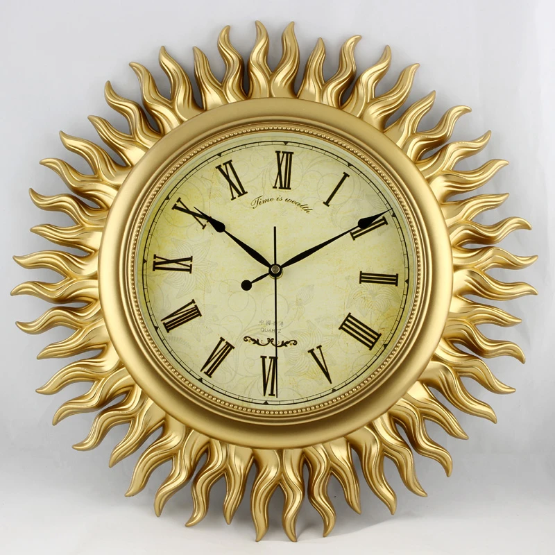 Wonderland Large 18Inch Gold Sun Wall Clock European Modern Design for