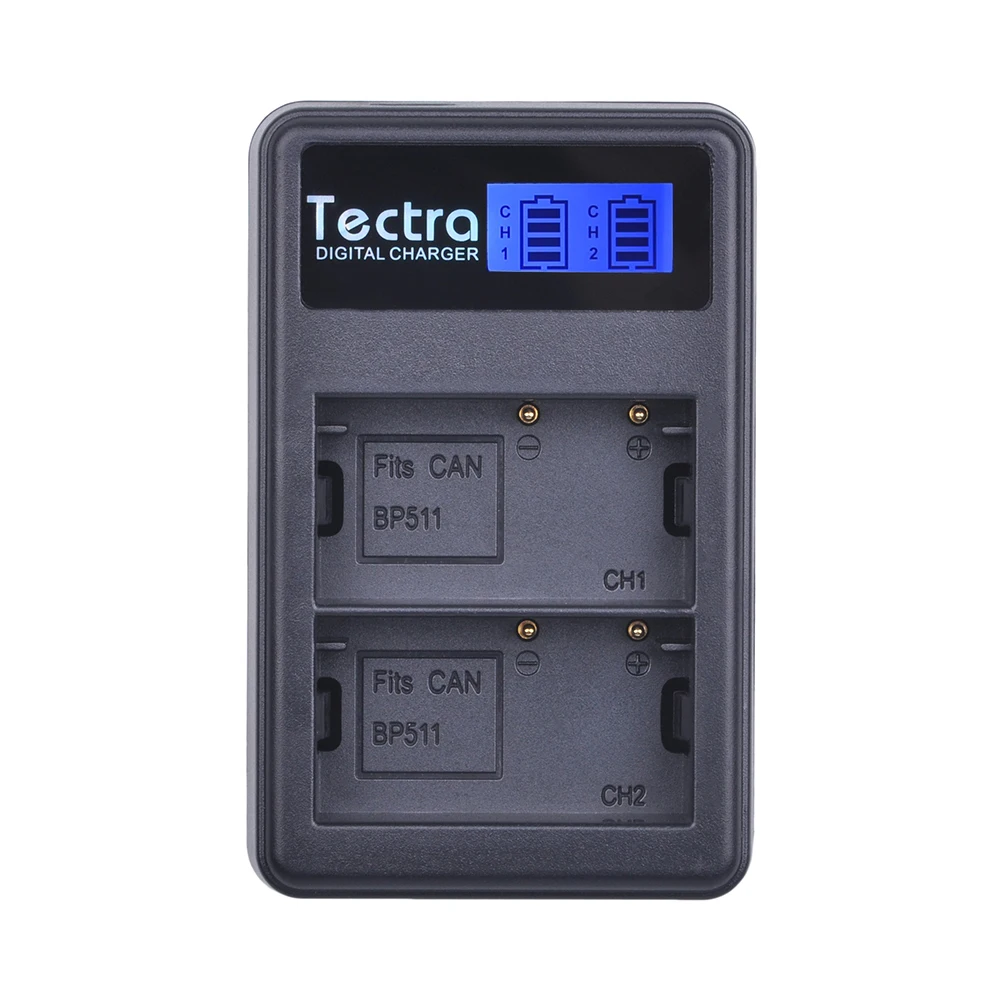 Tectra 2 шт. BP 511 литий ионный аккумулятор + ЖК USB двойное зарядное устройство для Canon G6