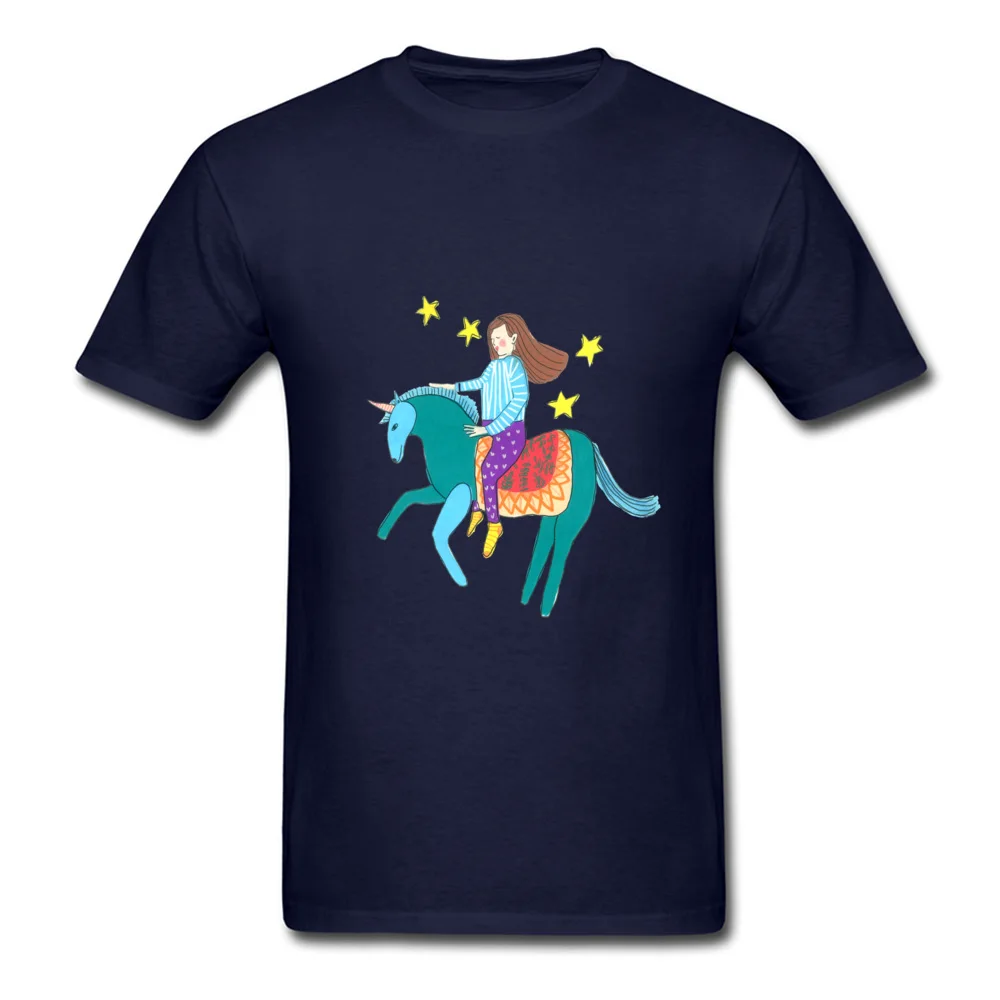 Girl riding a unicorn Hip Hop Casual T Shirt Round Collar All Cotton Short Sleeve Tops Shirts for Men Clothing Shirt Summer Fall Girl riding a unicorn navy