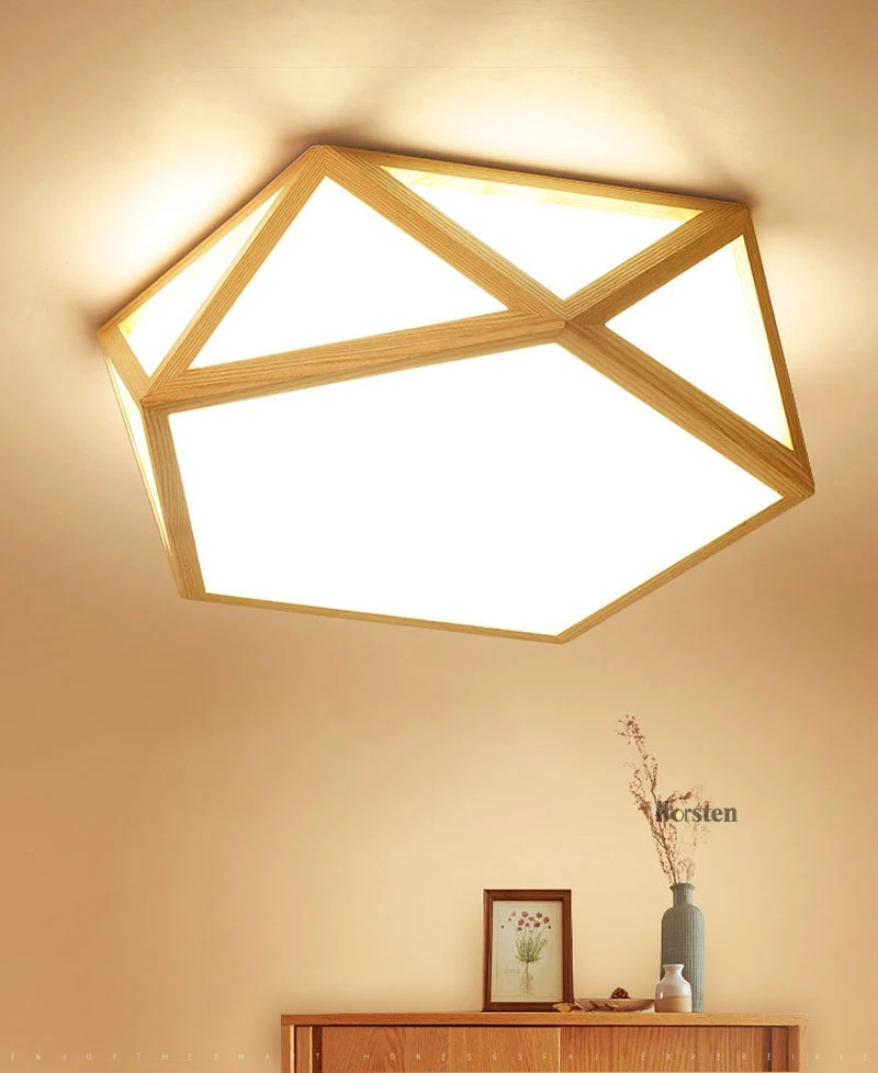 Nordic Geometry OAK Wooden LED Ceiling Lighting Japanese Style Ceiling Lamp For Living Room Bedroom Study Room Kitchen (1)