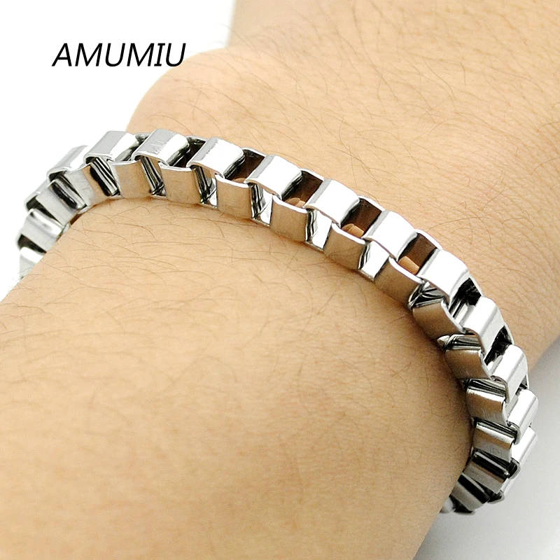 

AMUMIU 6mm Box Chain Link Bracelets Classic Jewelry Women Gents Exquisite Fashion Bracelet Men For Gift Brand Pulseras HZB089B