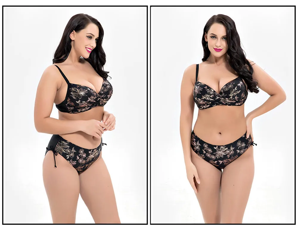 Plus size 6XL Big Chest Push Up bikini 2018 Large Size Swimwear Swimsuit For Women Retro Bathing Suit Bandage Floral Bikini set (10)