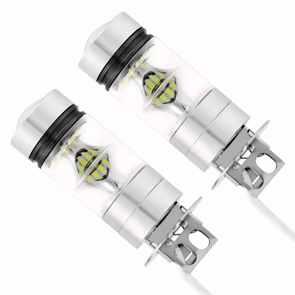 

2PCS H3 LED Fog Light 100W Super Bright Floodlight 20smd 6500K Car Daytime Running Light Driving Bulb White 12/24V