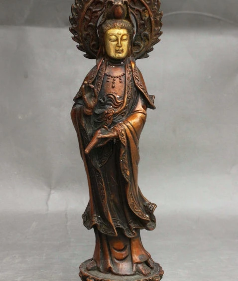 

Old China Buddhism Bronze Gilt GuanYin Vase Kuan-Yin Bodhisattva Goddess Statue