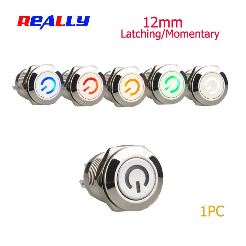 

12mm Self-locking Waterproof Metal Push Button Switch latching LED light3V 5V 6V 12V 24V 36V 48V 220V RED BLUE GREEN YELLOW