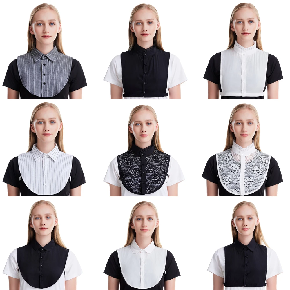 

Ladies Women Adult Detachable Lapel Shirt Fake Collar Fashion Solid Color White Black False Blouse Neckwear Clothing Accessories
