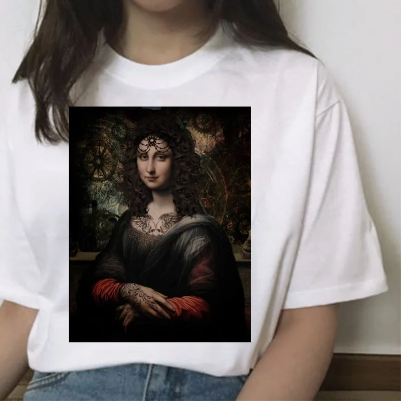 Mona lisa cat футболка Женская Новая мода Топ летняя футболка эстетический Забавный гранж каваи femme короткая футболка хип-хоп