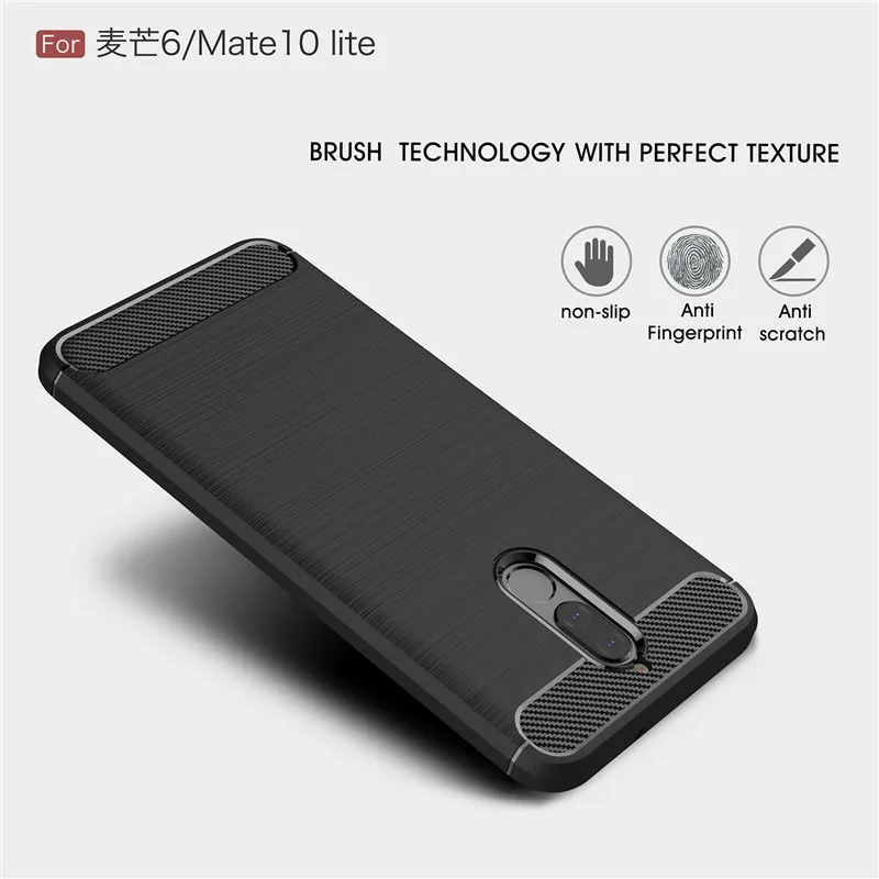 

For Huawei Mate 10 Lite Luxury Business Brushed Carbon Fiber Soft TPU Back Cover For Honor 9i / Nova 2i Ultra Thin Silicone Case