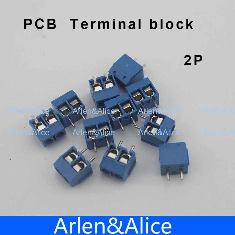 Connecteur de bornier PCB bleu à vis à 2 broches, pas de 5mm, 100