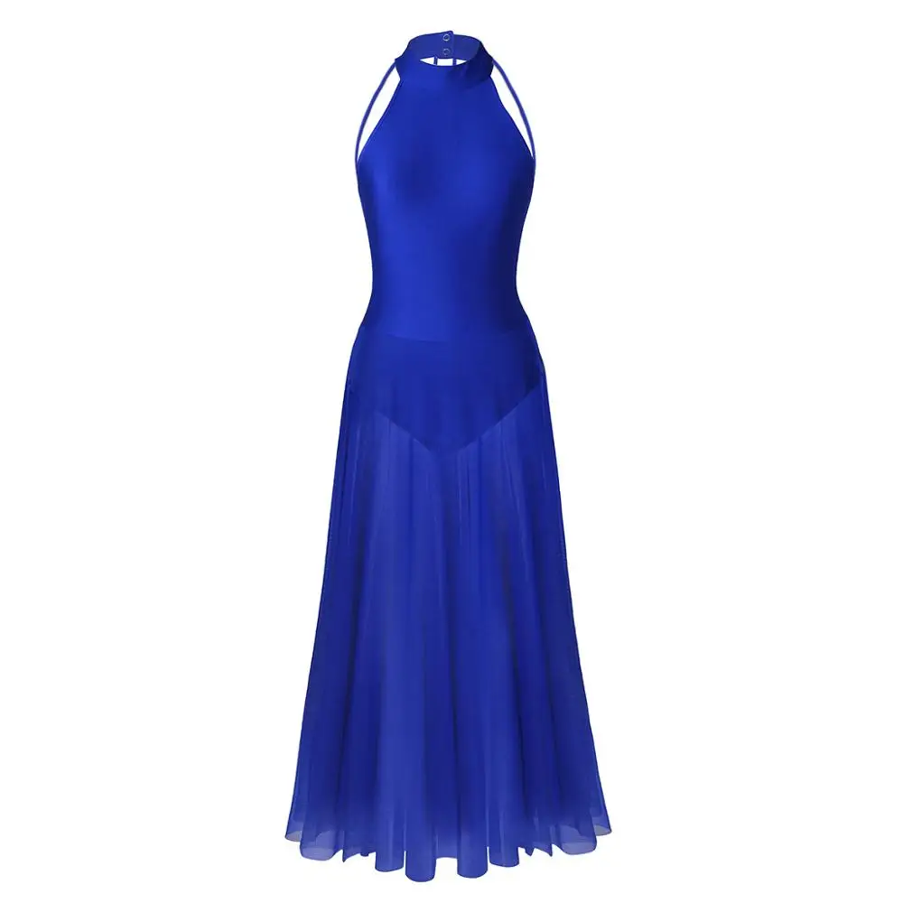 Женское взрослое балетное платье, современное лирическое платье, балетное трико для женщин, современный трико с шеей, балетное трико с сетчатой юбкой - Цвет: Blue
