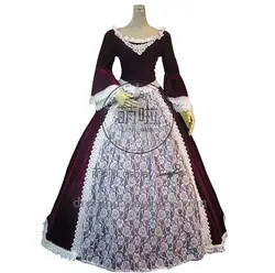 Marie Antoinette викторианский костюм цвета красного вина бальное платье для выпускного вечера с белым кружевом, украшенное милым и