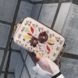 Женская Цветочная вышивка красочные заклепки Украшенные карман для сотового телефона сумка WF 668