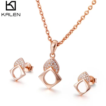 

Kalen Authentic 925 Sterling Color Jewelry Sets For Women Square Water Drop Zircon Pendant Neklace Earrings Sets Color Jewelry