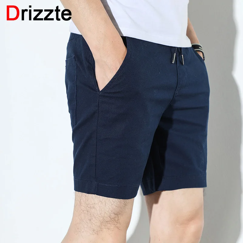 Drizzte Mens Shorts Elastic Waist Khaki Casual Soft Cotton Chino Shorts