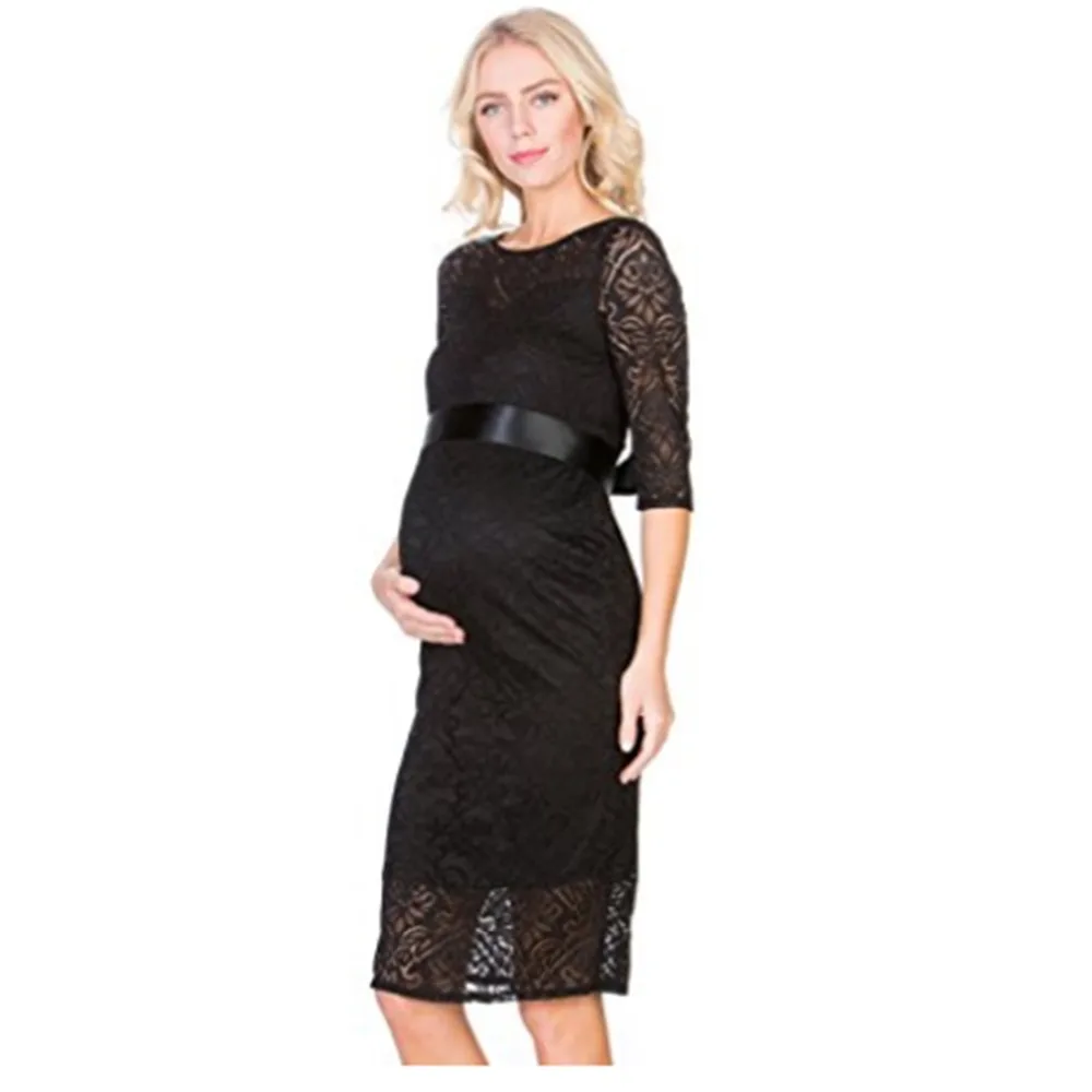 Puseky пикантные элегантные для беременных Officia платье Половина рукава О-образным вырезом два слоя платье для беременных для Беременность Вечеринка платье