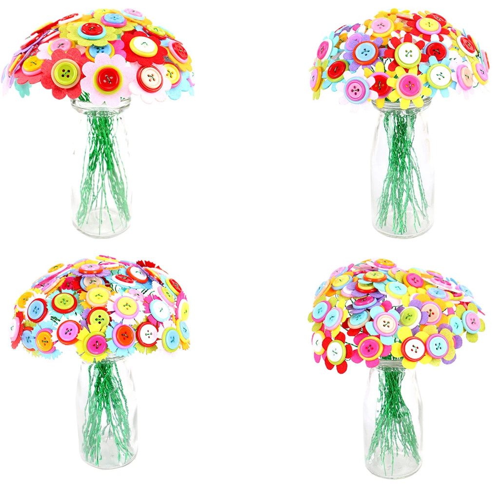 

Cute DIY Handwork Flower Pot Button Puzzles Educational Toys Children Colorful Artificial Handcraft Flower Home Decor Enfant