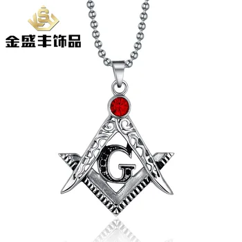 

10pcs/lot Freemason G Logo Pendant Necklace With Red Crystal Inlaid Titaniuml Masonic Necklace Free Mason Jewelry Men's Jewelry