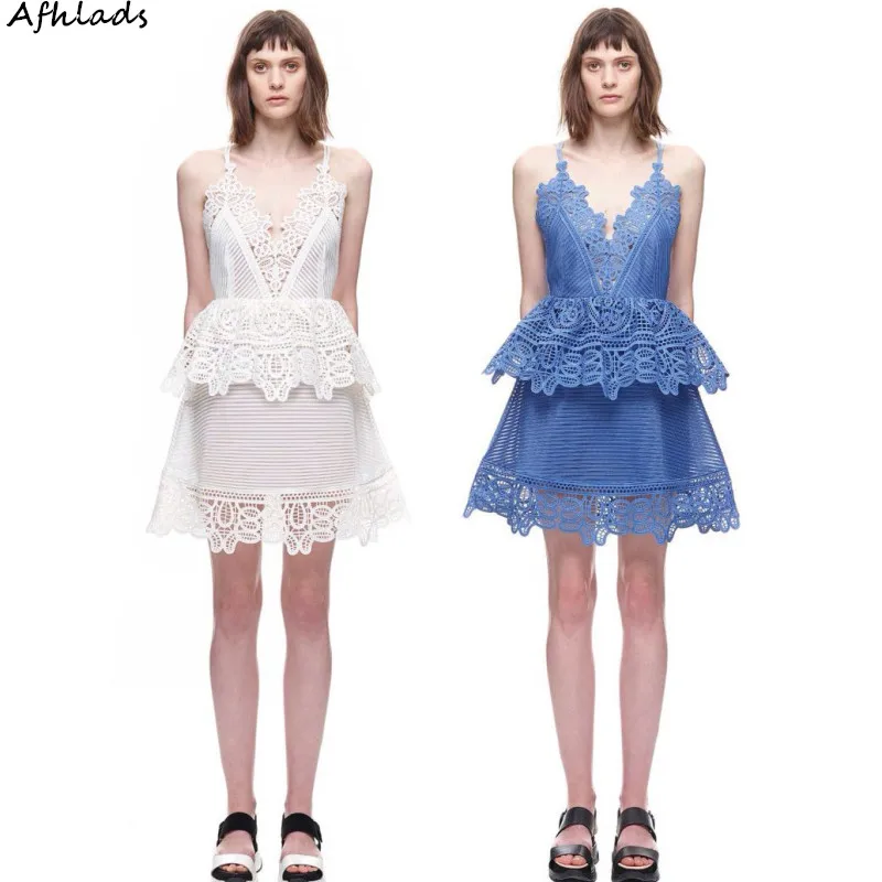 

Self-Portrait with backless sexy hollow out perspective spaghetti strap lace ruffles party sleeveless V-Neck mini vestidos dress