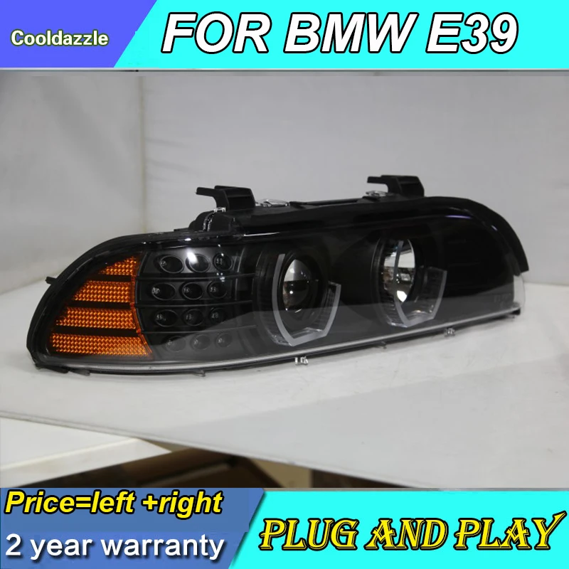 

For BMW E39 LED Head Lamp Angel Eyes 1995 1996 1997 1998 1999 2000 2001 2002 2003 Headlights Front lights Yellow Reflector