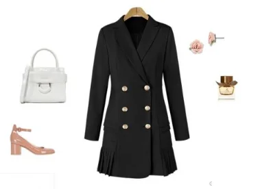 Mr.nut large size new women's suit collar long sleeve double-breasted pleated hem dress long suit