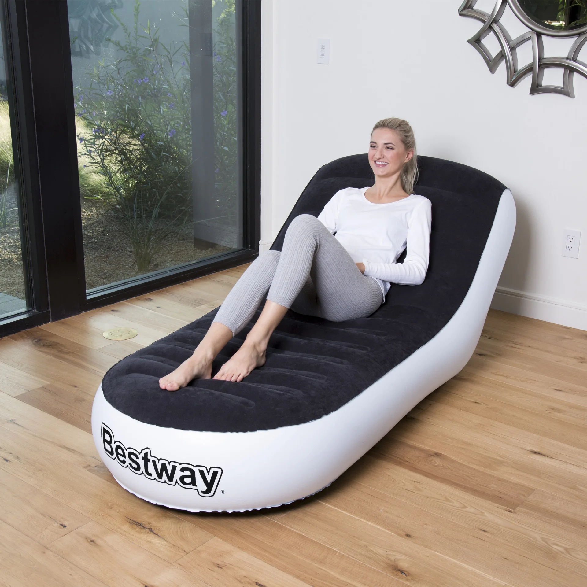 LK625 Eco-friendly PVC+Velvet Single Sofa Home Outdoor Inflatable Sofa Modern Comfortable Chaise Lounge Flocking Chair