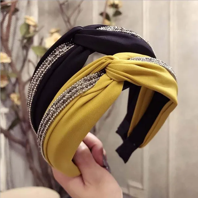 Fashion Shining Rhinestone Hairband Women Solid Headband Adult Classic Black Yellow Hair Accessories Wholesale Female Turban 4