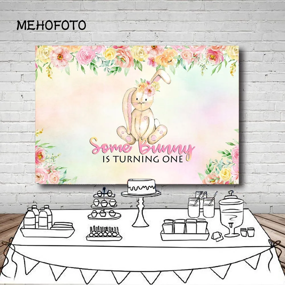 

Vinyl Photography Background Baby Shower Gradient Pink flower rabbit Princess girl Birthday Party Decor Backdrop Photo Studio