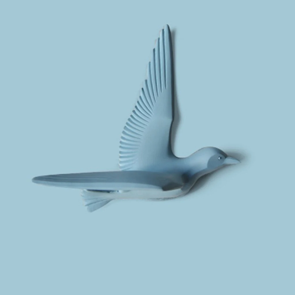 5pcs Nautical Resin 3D Birds Wall Art Murals Flying Seagull Sculpture Bedroom Wall Stickers DIY Home Hotel Decor Blue