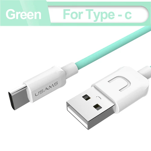 Green USB type-c кабель, USAMS type-c кабель 2A Быстрая зарядка для samsung Galaxy S9 S8 Синхронизация данных плоский USB-C кабель для Oneplus USB шнур - Цвет: Green