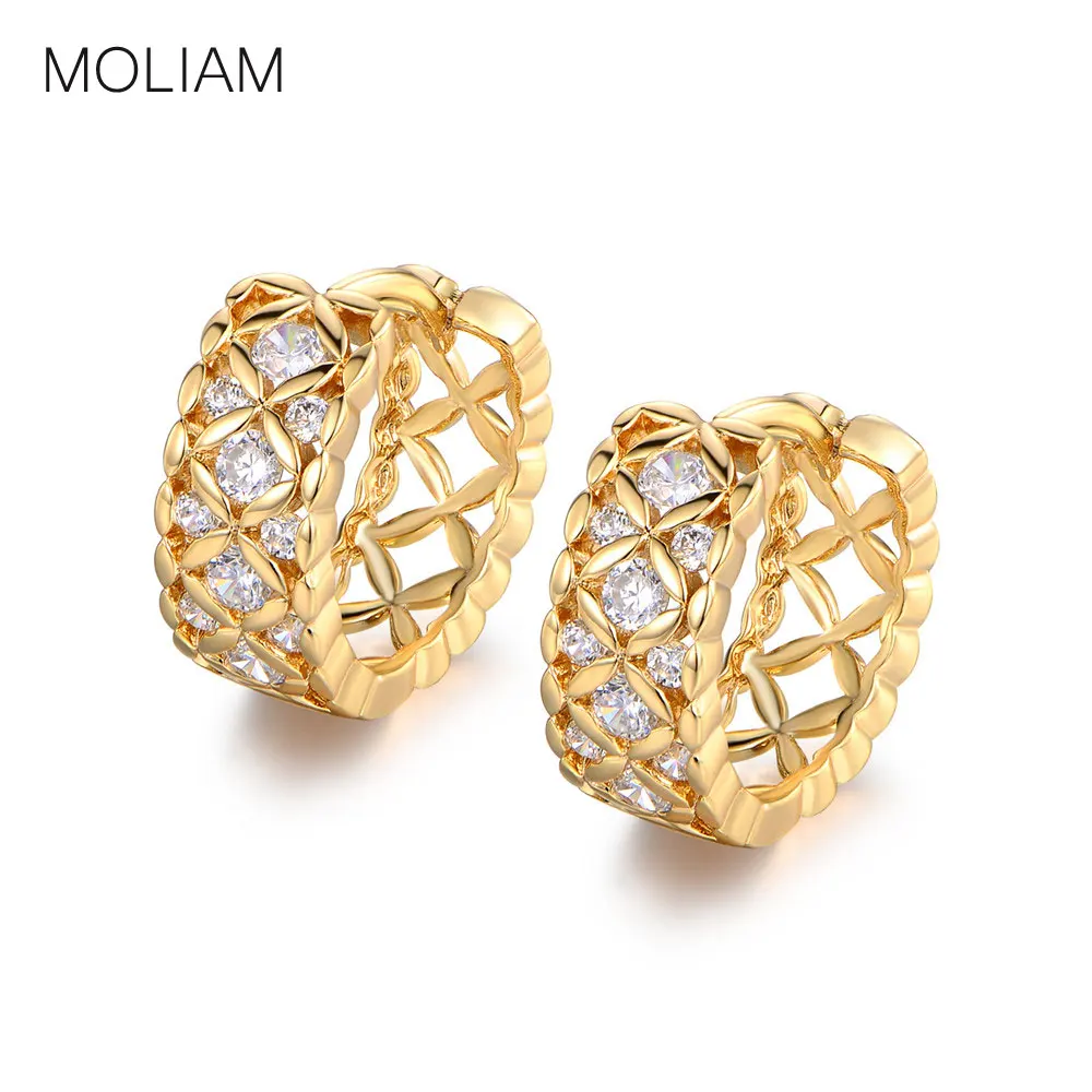 

MOLIAM Brand Hollow Hoop Earrings for Ladies Gold-Color Flower Crystal Zircon Statement Earing Fashion Trendy Jewelry MLE215