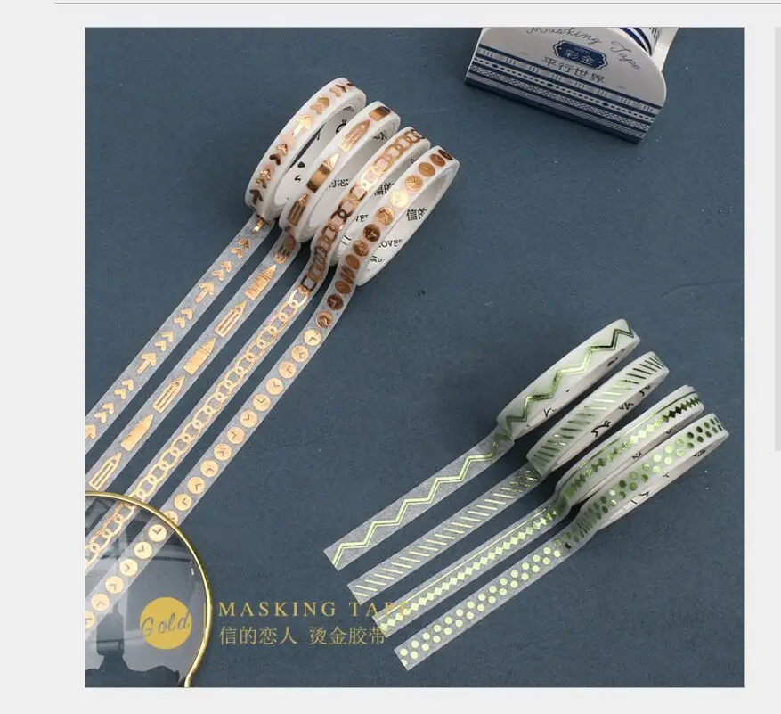 

4 Rolls/set Metallic gold fine slim tape youth notes parallel world geometric bronzing washi tape DIY planner diary masking tape