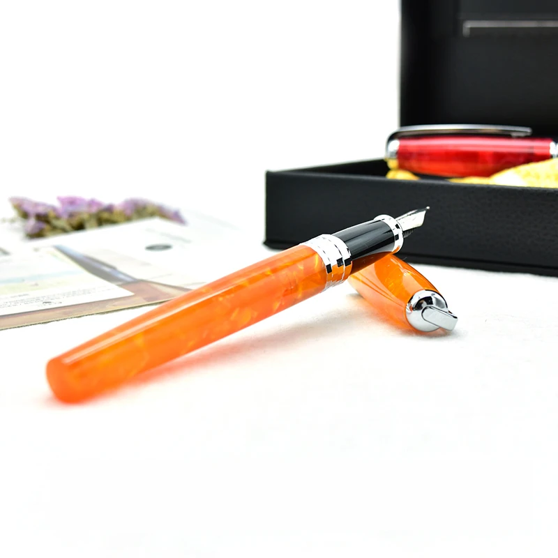 

1pc High-end Metal/Acrylic Gift Fountain Pen Fine Nib Silver Clip Orange Red Black Silver Office Pens School Supplies Stationery