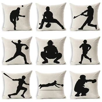 

New Cushion Cover Black and white Pillow case Baseball Player Silhouette Decorative For Sofa Bedroom Home Throw Pillow Cover