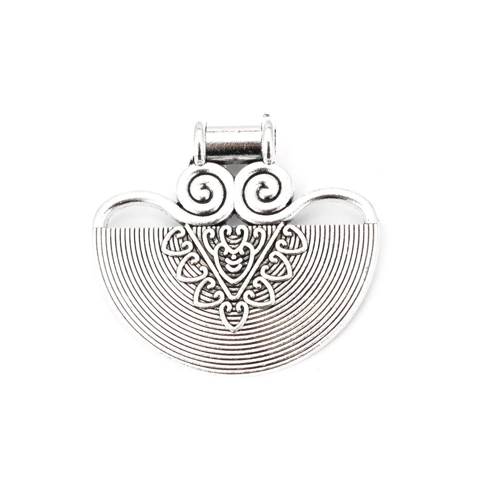 

3pcs Antique Silver Semicircle Charm Pendants Fit DIY Necklace Jewelry Making Findings 60x55mm