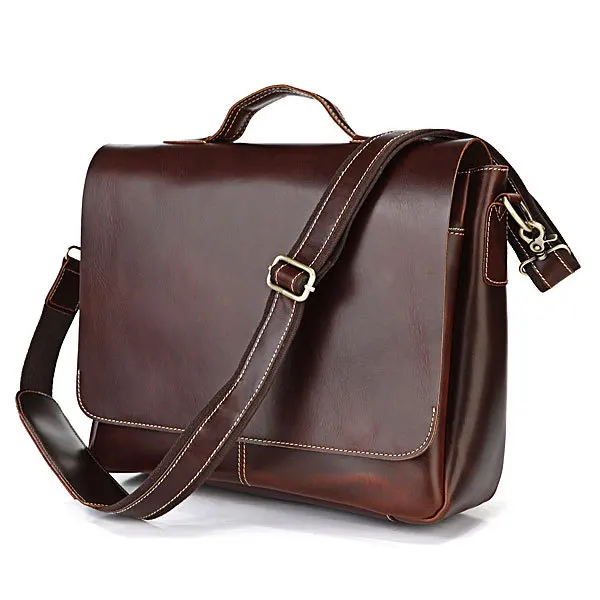 Nesitu Vintage Red Brown Genuine Leather Men Messenger Bags Briefcase 14'' Laptop Portfolio #M7108