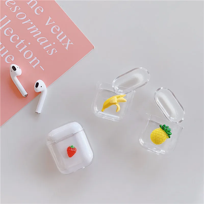 

Transparent Cute Fruit Strawberry Banana Hard Plastic Cases For Apple AirPods Cover Wireless Earphone Accessories for Air pod