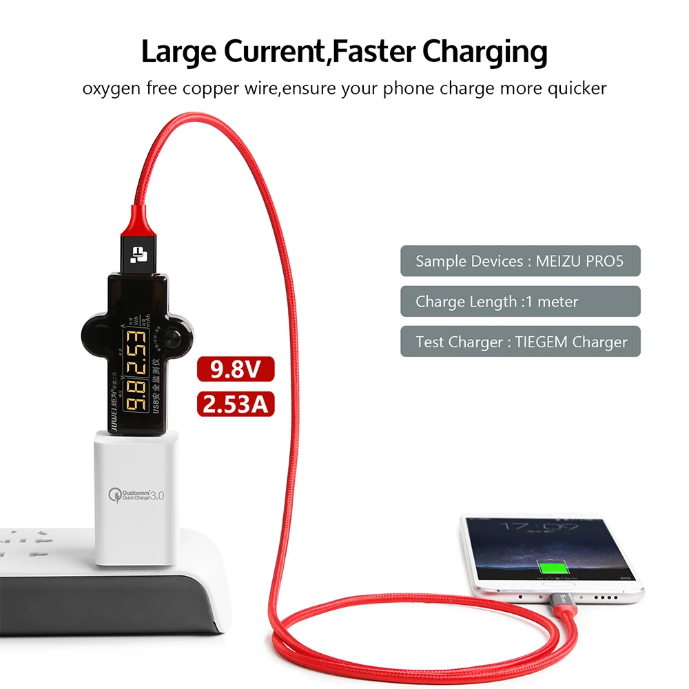 Кабель зарядный TIEGEM 3 1 USB Type C Нейлоновый для быстрой зарядки и синхронизации